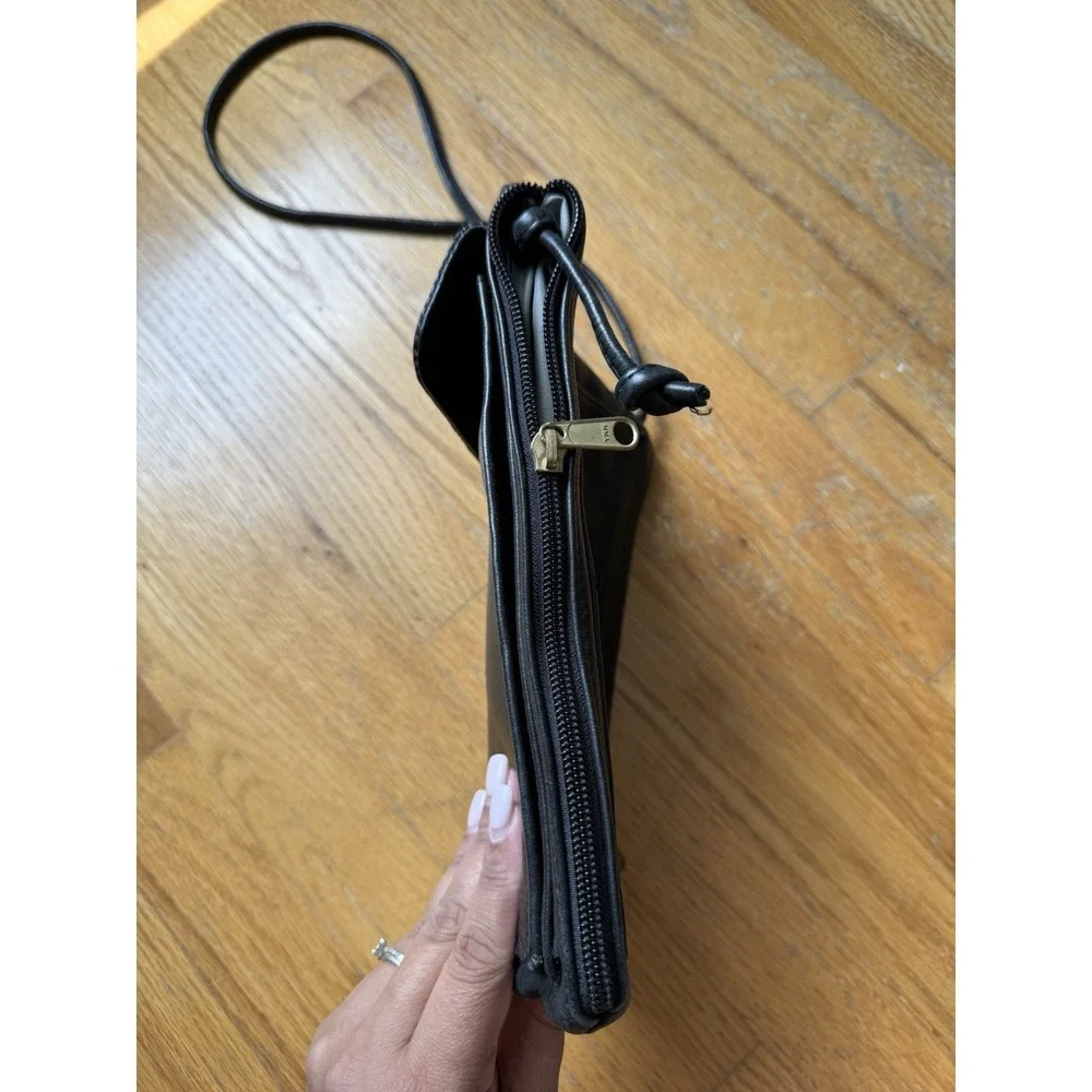Vintage MacClary Italian Design Black Leather Organizer Crossbody Bag